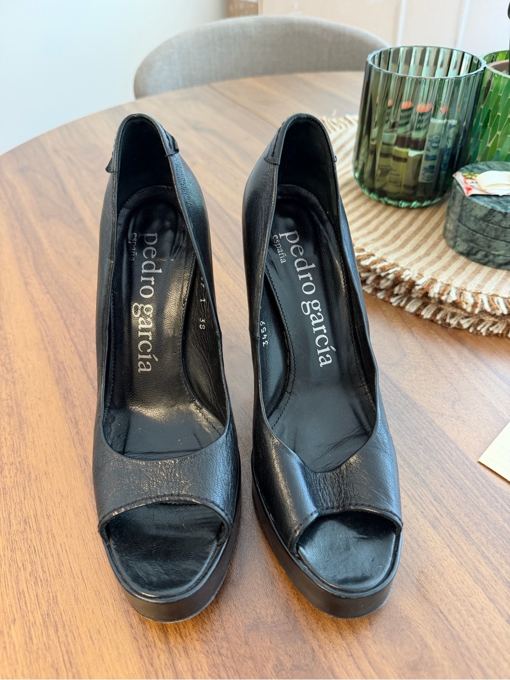 Pedro Garcia Black Open-Toe Platform Pumps